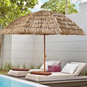 8 in. Thatch Patio Beach Straw Umbrella with Tropical Raffia Hawaiian Hula