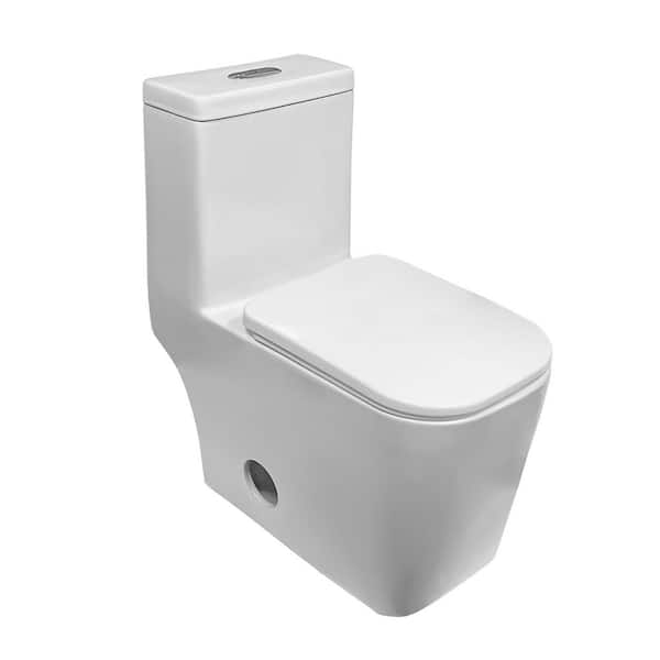 Dual Flush 1.1/1.6 GPF Square Bowl Shape 1-piece Toilet in Glossy White with Comfort Height Seating, Floor Mounted