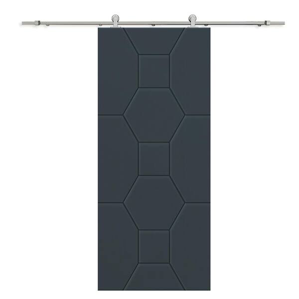 CALHOME 30 in. x 80 in. Charcoal Gray Painted Composite MDF Paneled Interior Sliding Barn Door with Hardware Kit