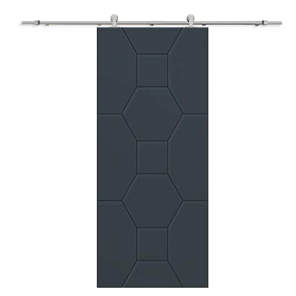 CALHOME 30 in. x 84 in. Charcoal Gray Painted Composite MDF Paneled Interior Sliding Barn Door with Hardware Kit