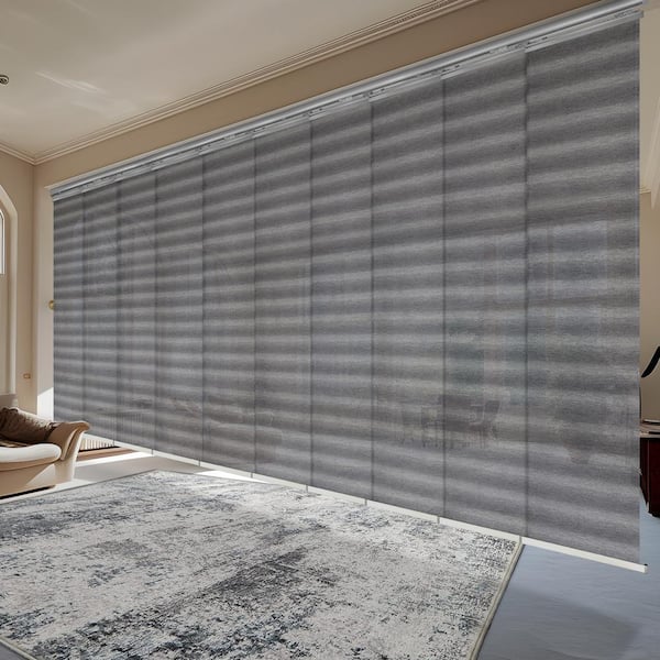EMOH Shadow Stripe 120 in.-218 in. W x 94 in. L Adjustable 10-Panel Satin Nickel Double Rail Panel Track with 23.5 in. Slates