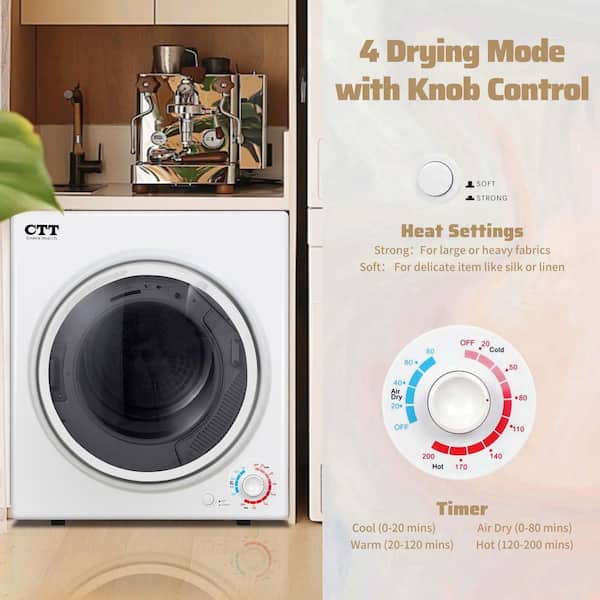 CTT 3.5 cu. ft. Vented Front Load Dryer in White with Multiple Filtration System, 4-Drying Modes and Stainless Steel Tub