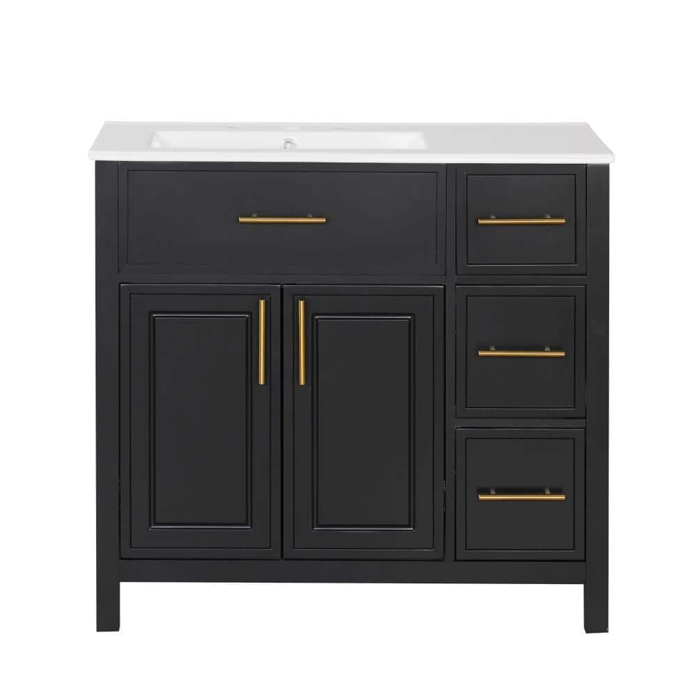 36 in. W Single Sink Freestanding Bath Vanity in Black with White Ceramic Top Unassembled price history on PriceWatchPro