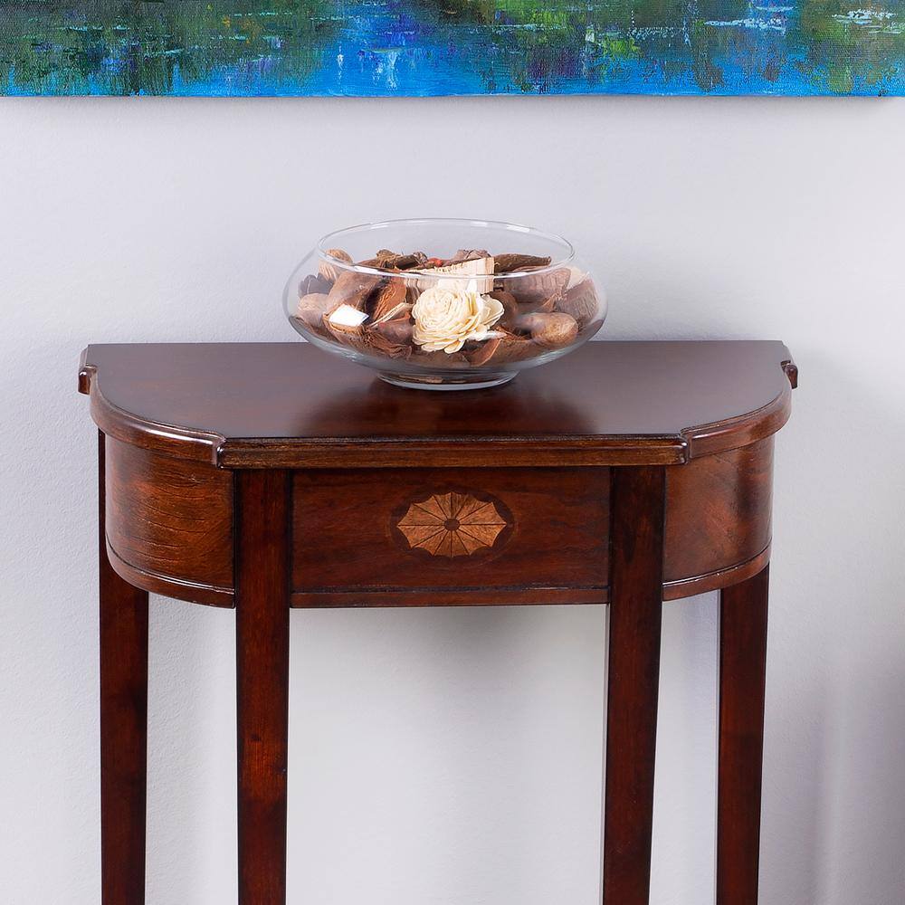 Cherry Wood Demilune Console Table with Storage