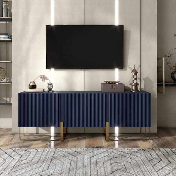 Furniture of America Yaztra Indigo Low Profile 60 in. W Tv Stand Fits TV's up to 65 in. with 3-Cabinets
