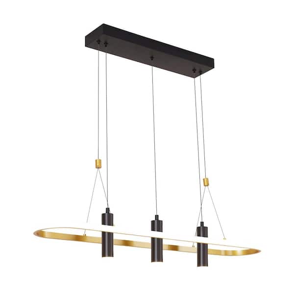PUDO 35.43 in. 4-Light Black Integrated LED Island Pendant Light with Remote Control and Adjustable Brightness