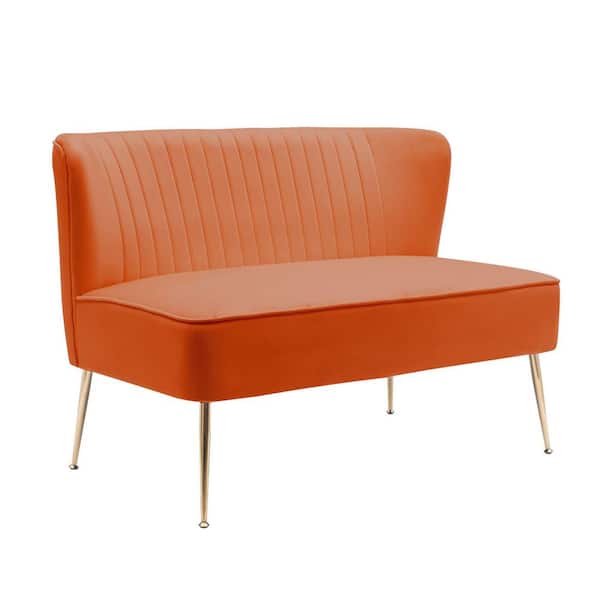 Farrah 46 in. Wide 2-Seater Velvet Upholstered Armless Wingback Loveseat Settee, Orange