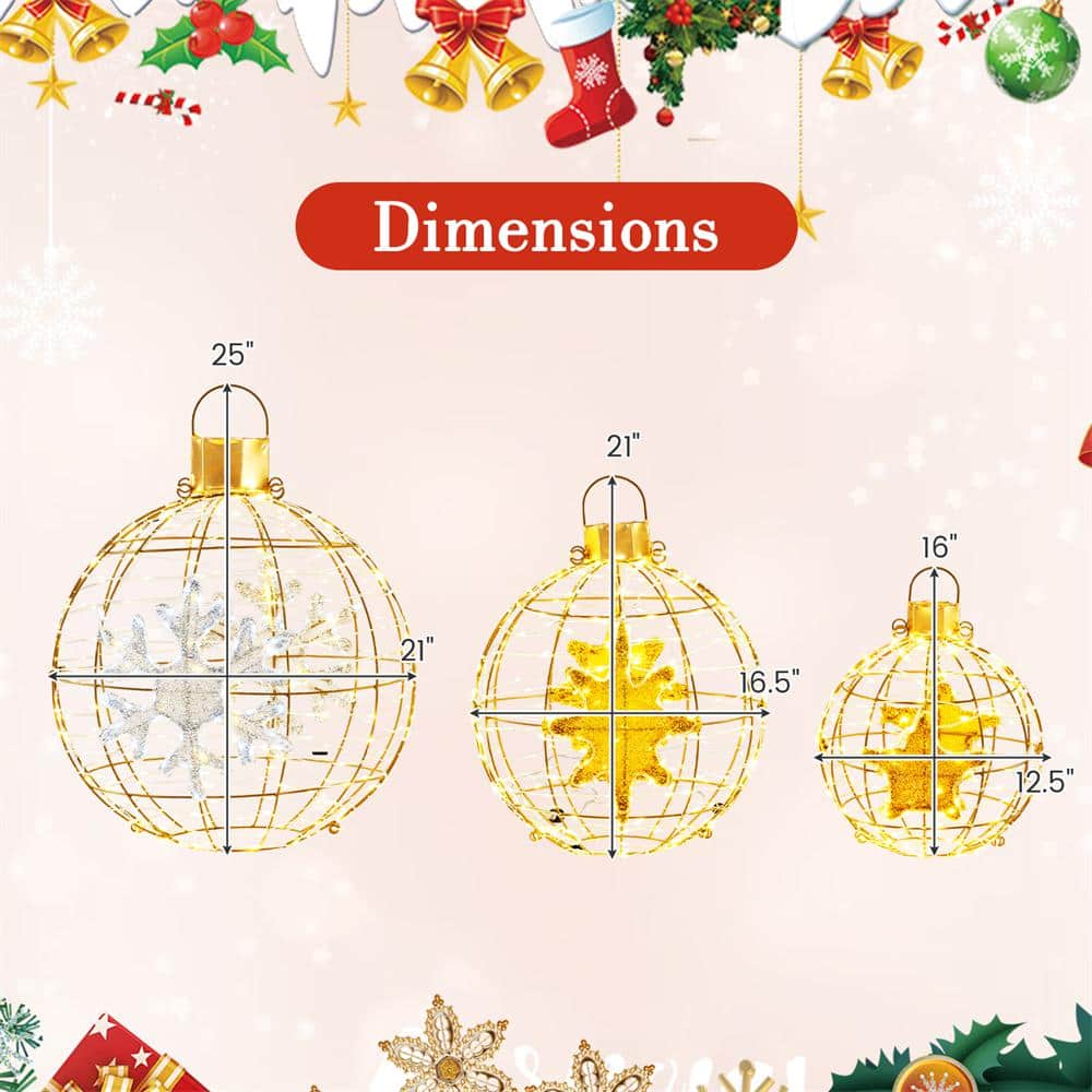 Gold Pre-Lit Christmas Lantern Balls with LED Lights, Set of 3