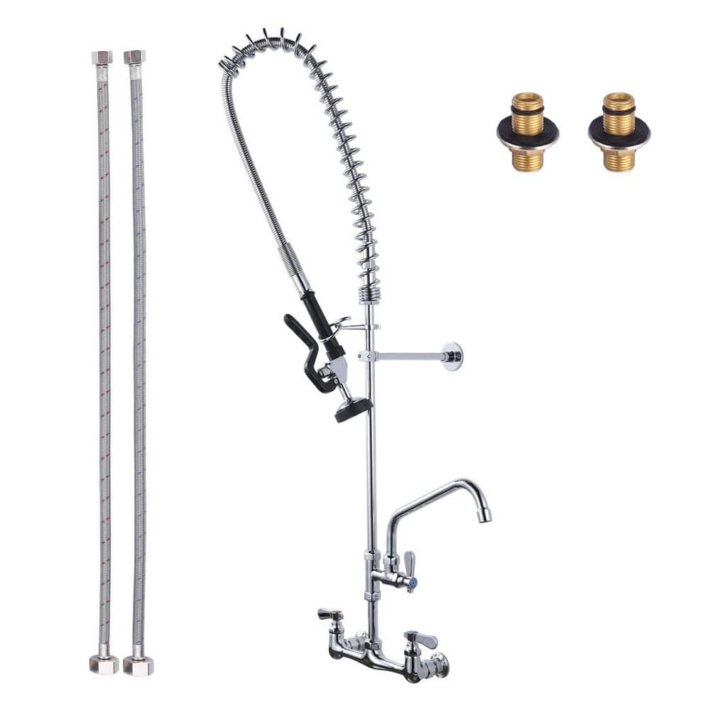 43 in. Commercial Pre Rinse Kitchen Faucet with Pull Down Sprayer Dual Handles and Wall Mount Design in Polished Chrome price history on PriceWatchPro