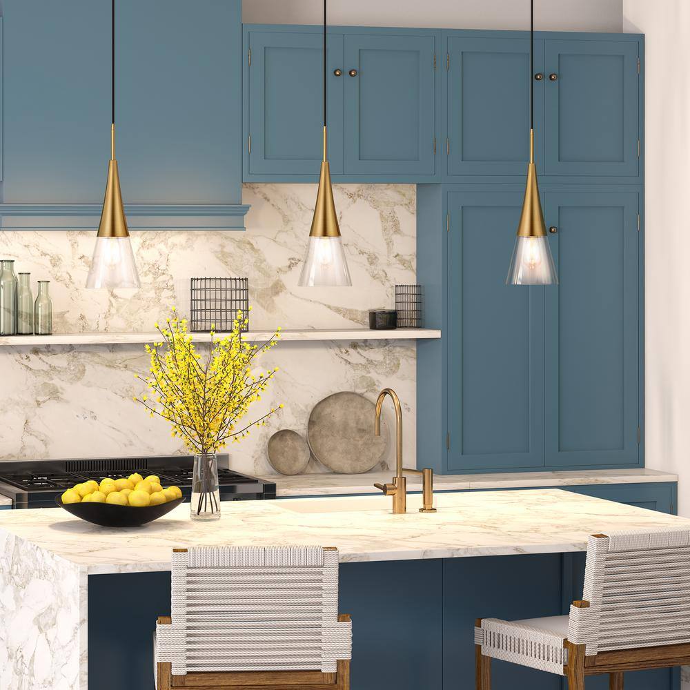 Myra Brushed Gold 16.75" Pendant with Clear Glass Drum Shade