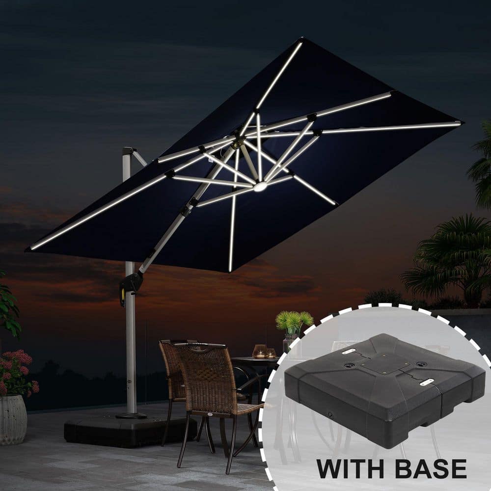 9 ft. Square Aluminum Solar Powered LED Patio Cantilever Offset Umbrella with Base, Navy Blue price history on PriceWatchPro