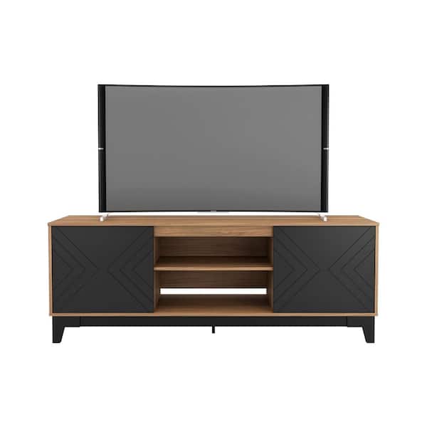 Nexera Arrow 72 in. Nutmeg and Black TV Stand Fits TV's up to 80 in. with 2 Doors