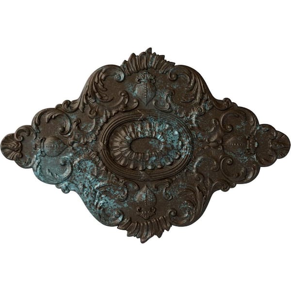 Ekena Millwork 42-3/4" W x 28-7/8" H x 1" Ashford Urethane Ceiling Medallion, Hand-Painted Bronze Blue Patina