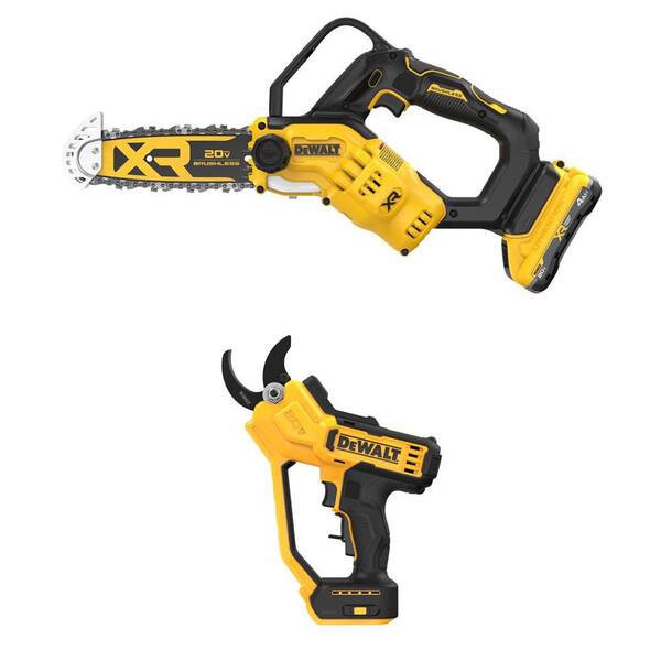 8 in. 20V Lithium-Ion Cordless Battery Powered Mini Pruning Chainsaw Kit and 20V Cordless Pruner 4Ah Battery and Charger