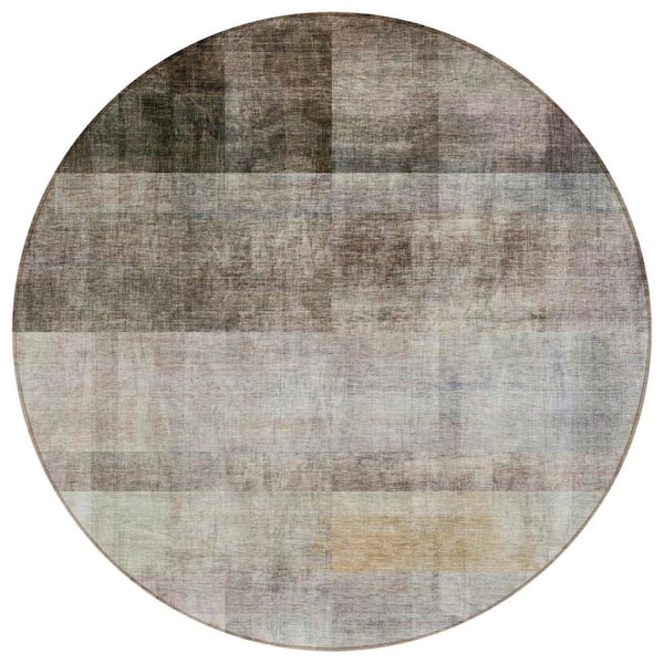Brown 8 ft. Round Woven Solid Color Round Indoor/Outdoor Area Rug
