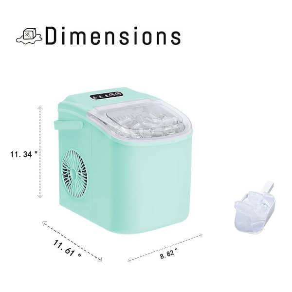 8.8 in. Ice Production Per Day 26 lbs. Bullet Portable Ice Maker in Green with Transparent Cover, 2-Sizes Ice Cubes
