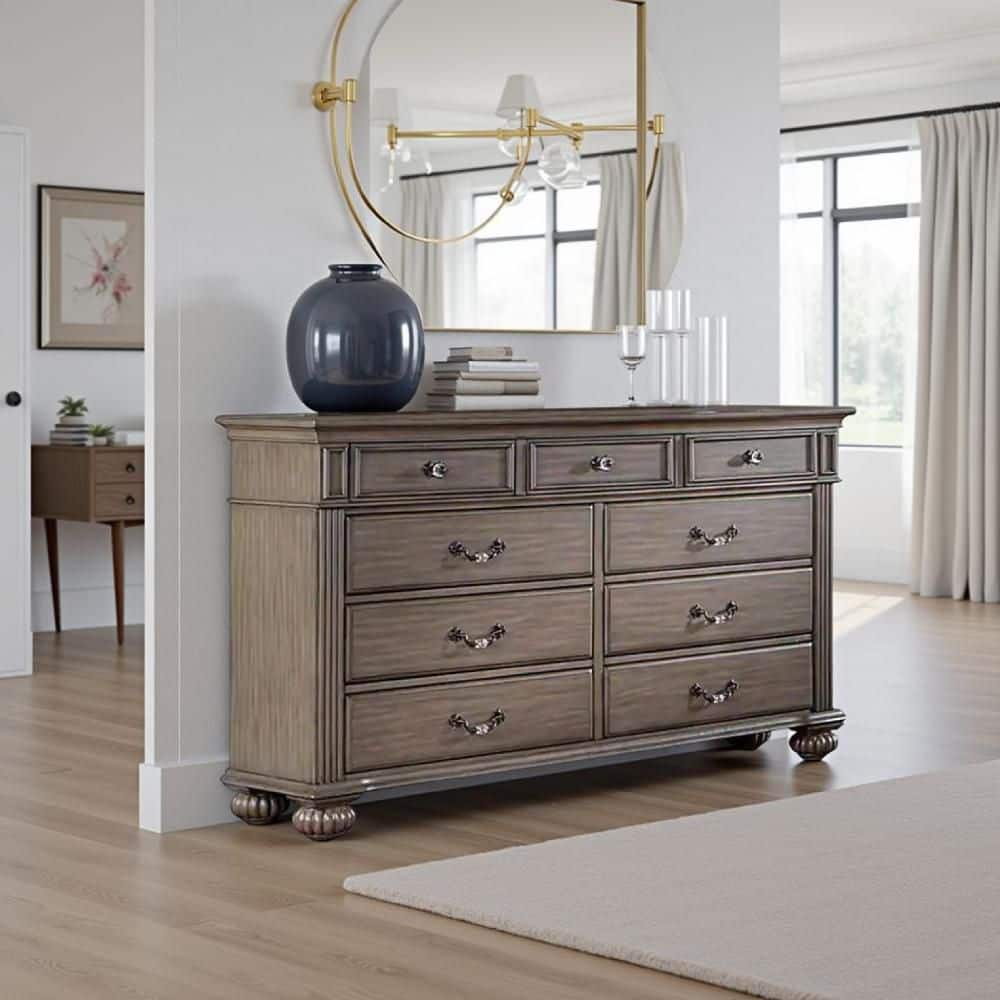 Recus Gray 9-Drawer 64 in. Wide Dresser without Mirror