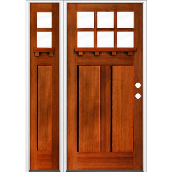 Krosswood Doors 50 in. x 80 in. Craftsman Left Hand 6-Lite English Chestnut Stain Douglas Fir Prehung Front Door Left Sidelite