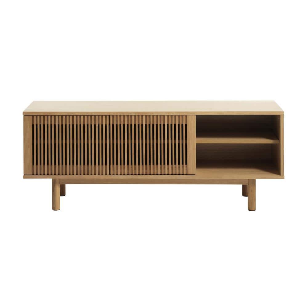 Natural Oak TV Lowboard Fits TVs Up to 60 in. to 65 in. with Slatted Doors