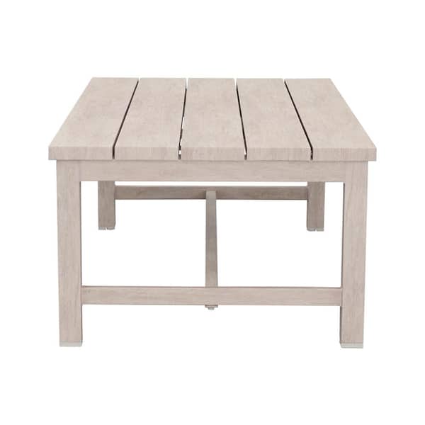 Zeus & Ruta 48 in. W x 24 in. D x 16 in. H Whitewashed Birch Look Aluminum Frame Outdoor Coffee Table with Solid Construction