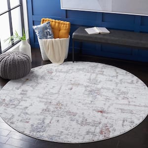 Craft Gray/Red 7 ft. x 7 ft. Distressed Marble Round Area Rug