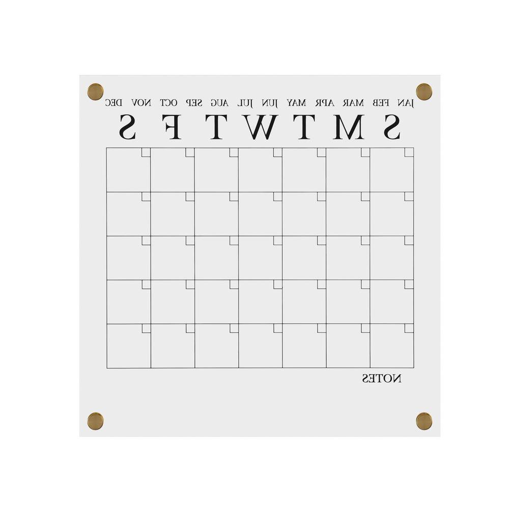 Clear Acrylic Monthly Wall Calendar with Black Print and Dry Erase Marker