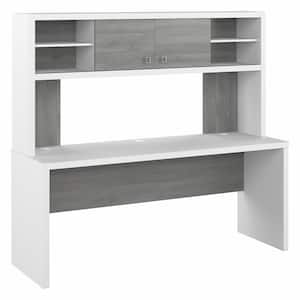Echo 71.97 in. Rectangular Pure White/Modern Gray Desk with Hutch