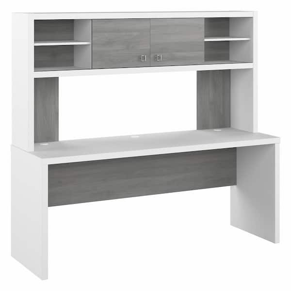 Bush Furniture Echo 71.97 in. Rectangular Pure White/Modern Gray Desk with Hutch