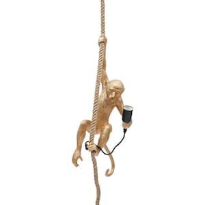 1-Light Gold Vintage Resin Hemp Rope Monkey Pendant Light Decorative Hanging Lamp