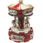 6.25 in. Animated Musical Carousel with Canopy and 3 Horses Christmas Music Box
