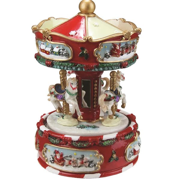 Northlight 6.25 in. Animated Musical Carousel with Canopy and 3 Horses Christmas Music Box