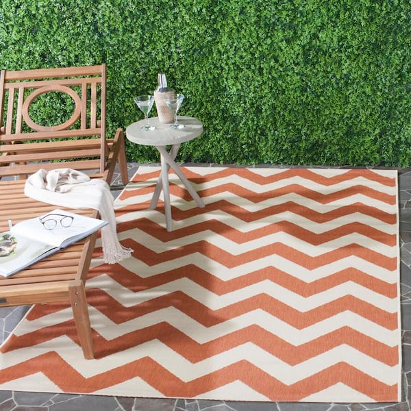 Courtyard Terracotta/Beige 8 ft. x 11 ft. Geometric Indoor/Outdoor Patio  Area Rug