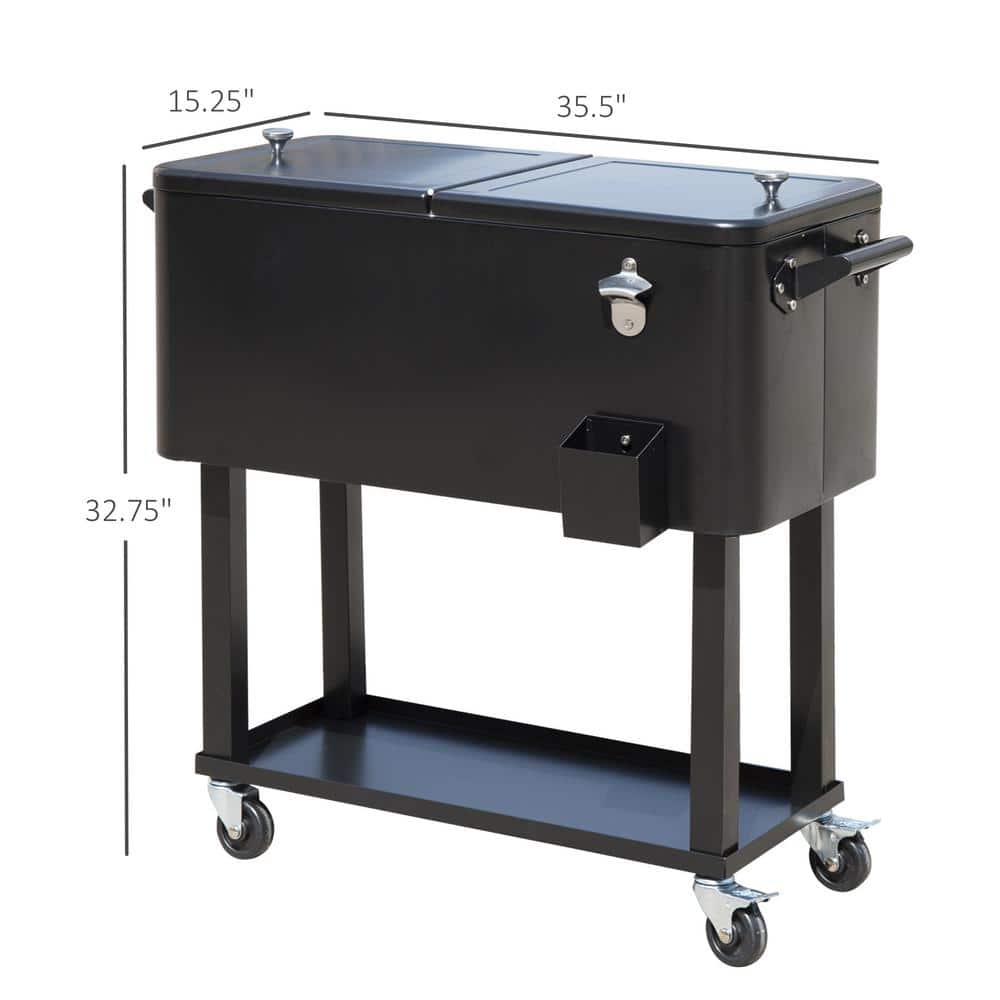 Black Steel 80 Quart Rolling Cooler Cart with Wheels