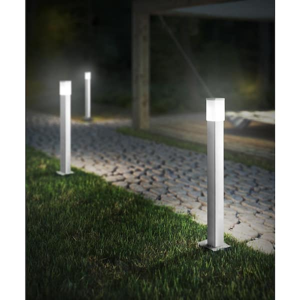 Calgary 4 in. W x 43.25 in. H 1-Light Hardwired Stainless Steel Path Light with Frosted Opal Glass Shade