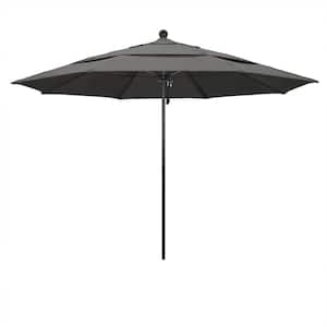 11 ft. Black Aluminum Commercial Market Patio Umbrella with Fiberglass Ribs and Pulley Lift in Charcoal Sunbrella
