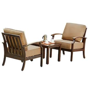 Bridgeport 3-Piece Metal Patio Conversation Set with Tan Cushions