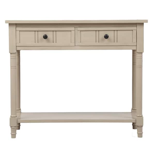 Tatahance 35.43 in. x 13.8 in. Antique Gray Traditional Wood Rectangle Console Table with 2-Drawers and Bottom Shelf
