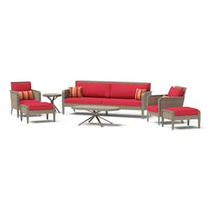 Grantina 7-Piece Aluminum Patio Conversation Set with Sunbrella Sunset Red Cushions