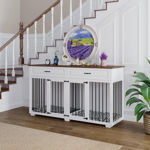 White Dog Crate for Extra Large Dogs, Large Furniture Style Dog Crate with Removable Irons, Indestructible Dog House