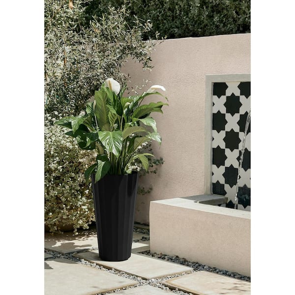 Veradek Column 26 in. Round Black Plastic Tall Planter COLV26B