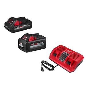M18 18V Lithium-Ion High Output 6.0 Ah and 3.0 Ah Battery with Dual Bay Rapid Battery Charger (2-Pack)
