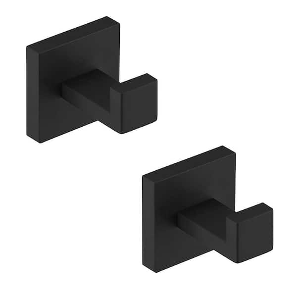 BWE Square Bathroom J-Hook Robe/Towel Hook in Stainless Steel Matte Black (2-Pack)