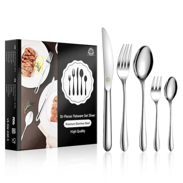 30 Pieces Silverware Set with Serving Set, Stainless Steel Modern