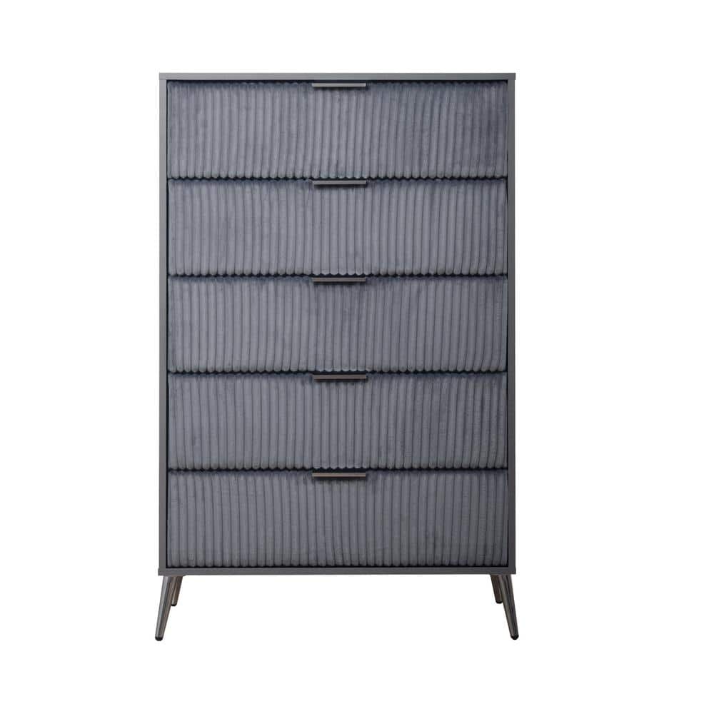 Gray Contemporary 5-Drawer Chest with Dovetail Drawer