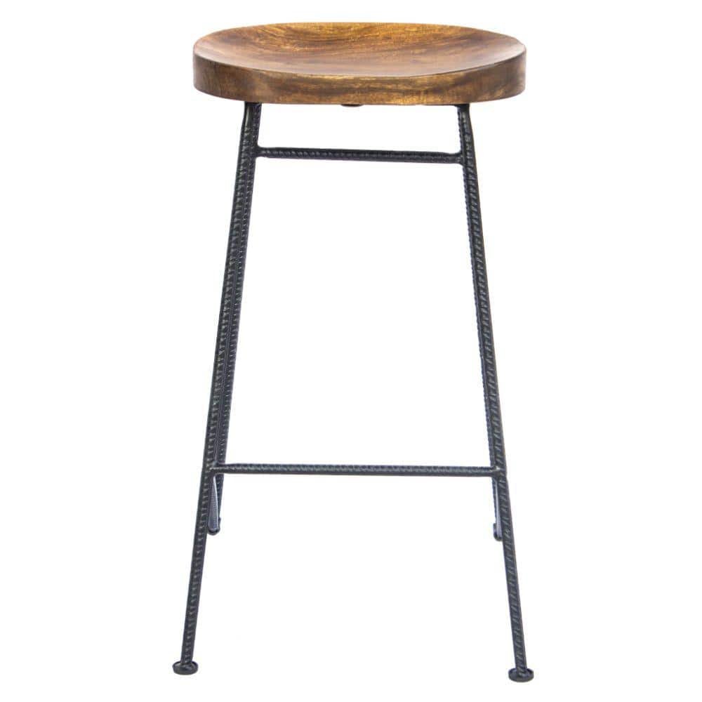 28" Industrial Saddle Seat Bar Stool in Black and Brown