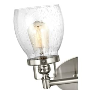 Belton 15 in. 2-Light Brushed Nickel Transitional Industrial Wall Bathroom Vanity Light with Clear Seeded Glass Shades