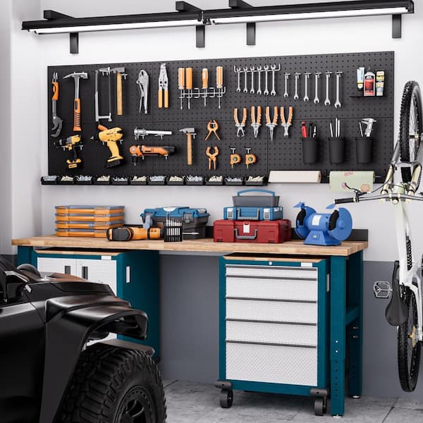 Vrbgify 48 in. Metal Black Pegboard Wall Rack Kit Garage Organizer
