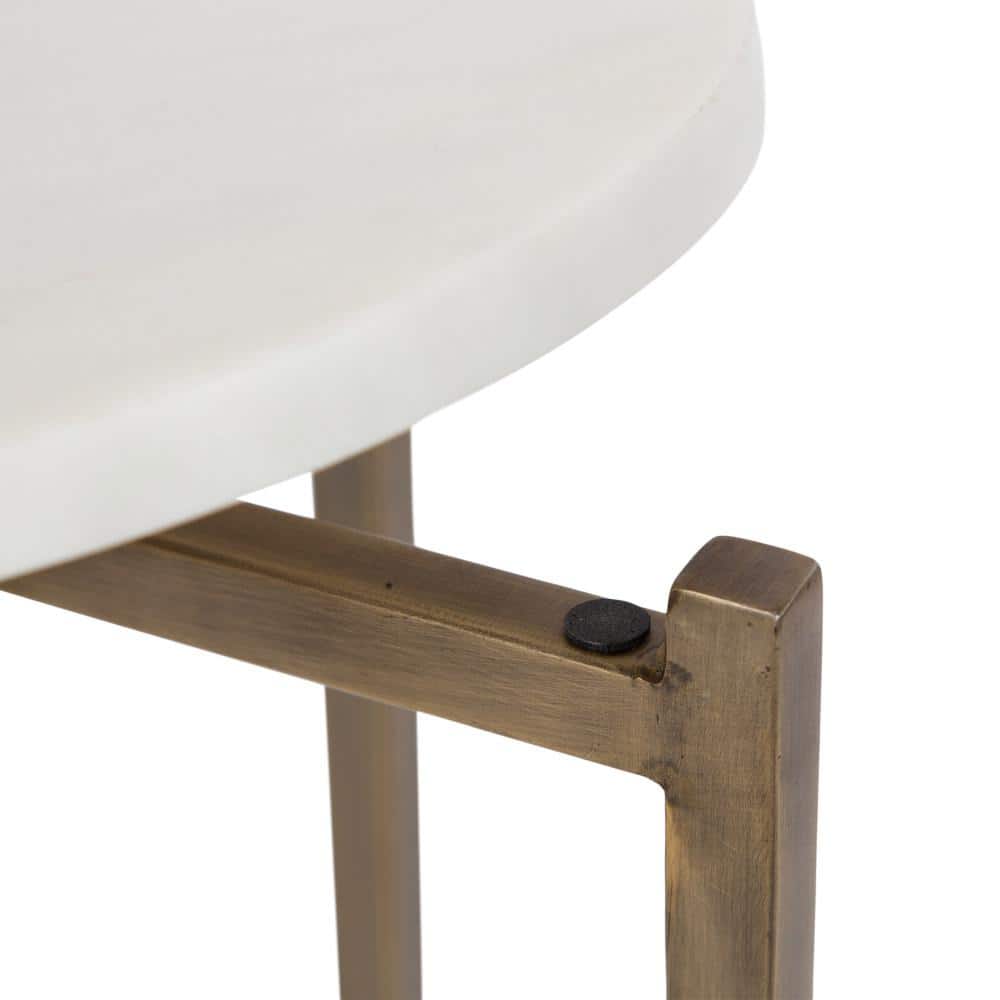 Walnut Brown and White Marble Round Accent Table
