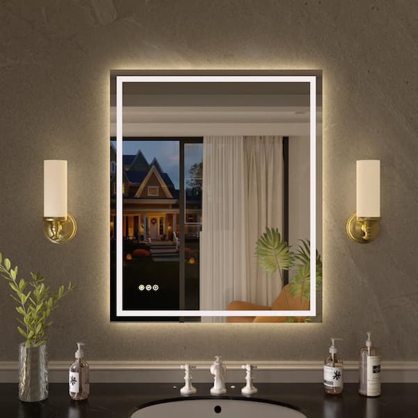 Sylanor Flicker 30 in. W x 36 in. H Rectangular Frameless Anti-Fog LED Dimmable Wall Bathroom Vanity Mirror in Polished Crystal