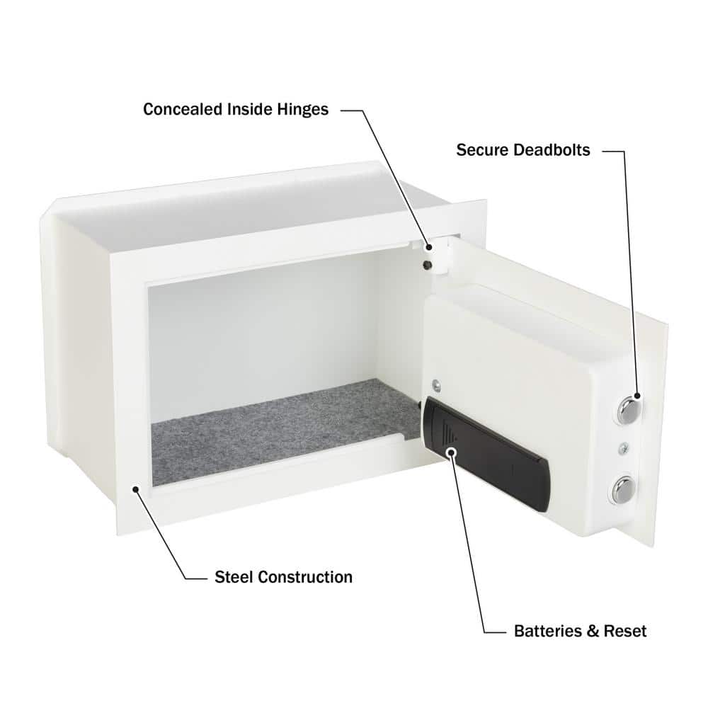 White Digital In-Wall Safe with Keypad and Override Key